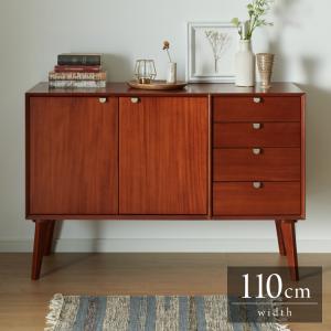 北欧風ヴィンテージ 天然木 マホガニー 完成品 サイドボード リビングボード キャビネット 幅110cm 北欧 ヴィンテージ 天然木 マホガニー