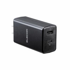 エレコム ACアダプター スマホ充電器 タイプCポート×1 USB-Aポート×1 コンパクト ブラック 代引不可