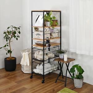 隙間収納 バスケット付き 6段 持ち運べるかご付き オープンラック