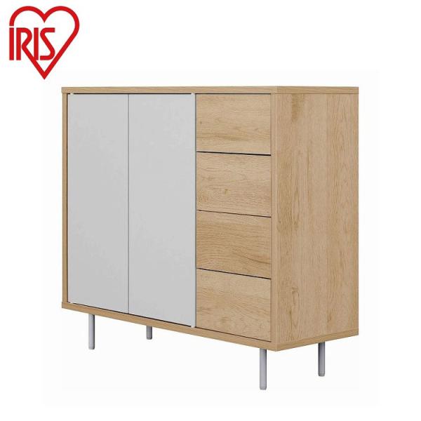 アイリスオーヤマ リビングキャビネット 幅79.5 脚付き LRCS-795 ナチュラル/グレー リ...