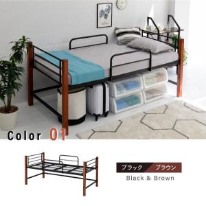 パイプベッド シングルベッド 天然木脚 ミドル...の詳細画像1
