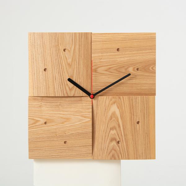日本製 掛け時計 北海道産 タモ材 壁掛け 掛時計 壁 時計 とけい クロック ウォッチ 四角 正方...