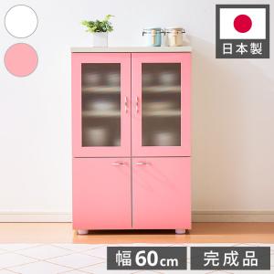 食器棚　　　　pinkさまお取り置き 日本製 食器棚 【完成品】ロータイプ 稼働棚付き 幅60cm ガラス扉