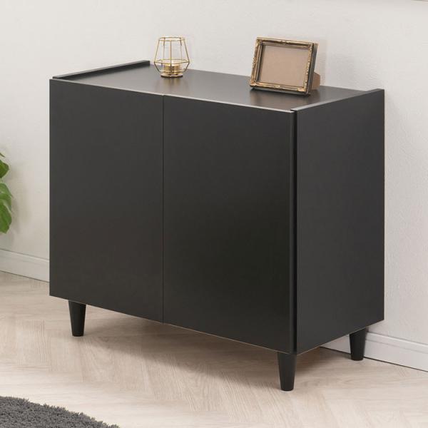 SHADOW 脚付きブラックキャビネット 幅80 日本製 木製 収納棚 収納 棚 ラック 扉付き ロ...