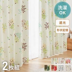 エレガントな花柄 非遮光カーテン 1枚入り 幅200×178?200cm丈 形状記憶