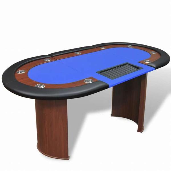 vidaXL 10人用ポーカーテーブル ディーラーエリア チップトレイ付き ブルー家具 テーブル ポ...