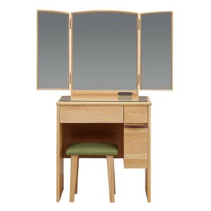 リコメン堂 ドレッサーデスク 三面鏡 化粧台 幅65cm 椅子付き