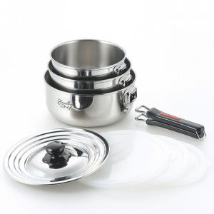 燕三 IH対応ハンドル着脱式鍋4点セット 蒸し台付 EM-032 ( 1セット