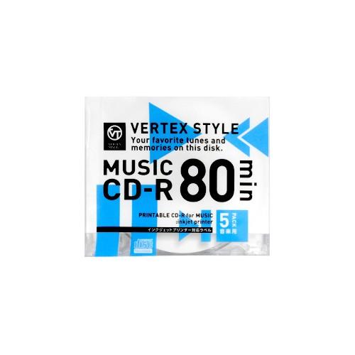 VERTEX CD-R Audio 80分 5P インクジェットプリンタ対応 ホワイト 5CDRA....