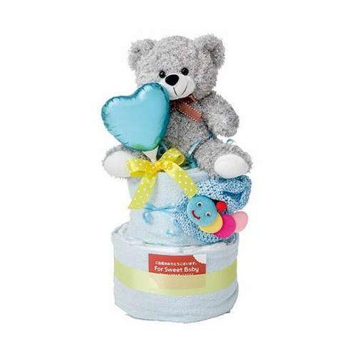 アークフラワースタジオ おむつケーキ2段 男の子 紙おむつSサイズ・約34×80cmタオル・クマのぬ...