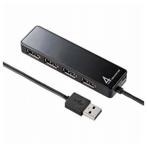 サンワサプライ HDD接続対応・面ファスナー付4ポートUSB2.0ハブ ブラック USB-HTV41...