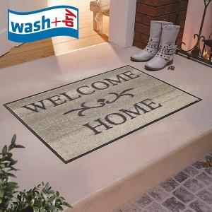 ウェルカムホームマット wash+dry A003A Welcome Home beige 50×75cm 玄関マット 柄物 おしゃれ ベージュ 滑り止めラバーつき 代引不可｜rcmdse