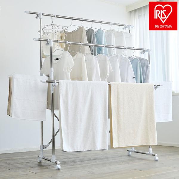 アイリスオーヤマ 組み立て簡単たっぷり物干し KTM-2018R 折りたたみ 伸縮 室内 物干し 布...