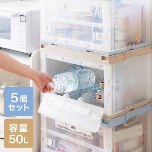 収納ケース 5個セット 折りたたみコンテナ 片扉 50L 横から取り出せる 収納 プラスチック 折り畳み 折りたたみボックス 代引不可｜rcmdse