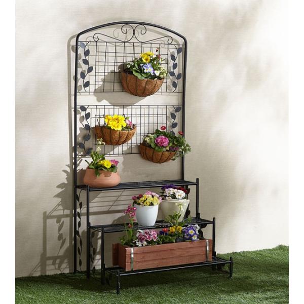 フェンス付フラワースタンド3段 1台 おしゃれ 花飾り フラワースタンド フラワーラック プランター...