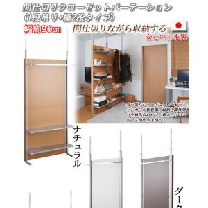 突っ張り間仕切りクローゼットパーテーション+棚収納 幅90cm ホワイト色 ウォールディスプレイ 壁面ラック お洒落 ワードローブ