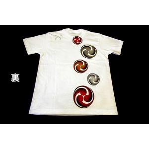 戦国武将Tシャツ 〔小早川家 右三つ巴〕 Lサイズ 半袖 綿100% ホワイト(白) 〔Uネック おもしろ〕 代引不可