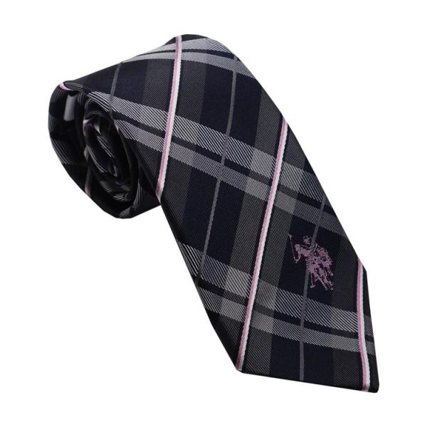 U.S.PORO ネクタイ シルク100% USPA-80 NAVY/PINK 代引不可