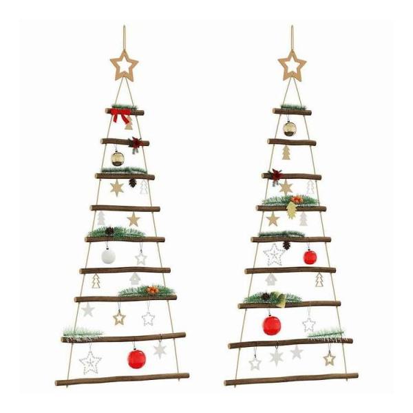 vidaXL ハンギングクリスマスツリー トップスター付き 2個 55x120 cm ナチュラルブラ...