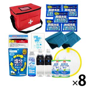熱中症対策キットDX 17点 レッド 8セット 熱中症対策用品 暑さ対策 クーラーバッグ 瞬間冷却剤 ゼリー ドリンク PEACEUP（直送品）