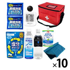 熱中症対策キット 黒球式熱中症指数計付き 9点 レッド 10セット 熱中症対策用品 暑さ対策 熱中症対策グッズ WBGT 工事現場 農作業（直送品）