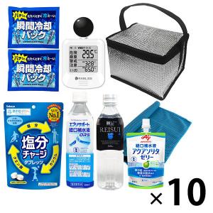 熱中症対策キット 黒球式熱中症指数計付き 9点 シルバー 10セット 熱中症対策用品 暑さ対策 熱中症対策グッズ WBGT 工事現場 農作業（直送品）