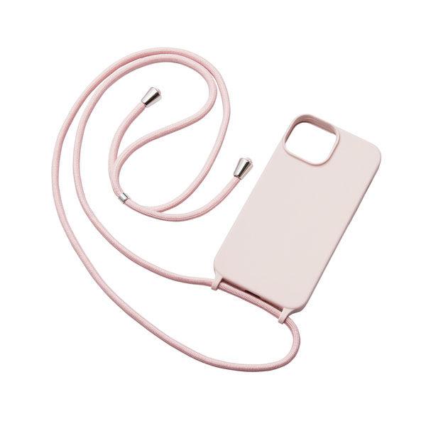 iPhone14/13 ケース カバー シリコン カメラ周り保護 ショルダーストラップ付 ピンク エ...