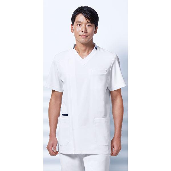 KAZEN メンズスクラブ ホワイトxネイビー S 037-28 1枚　スクラブ（直送品）