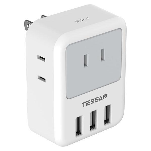 TESSAN コンセントタップ AC 3口 USB-A 雷ガード TS-721 1個（直送品）