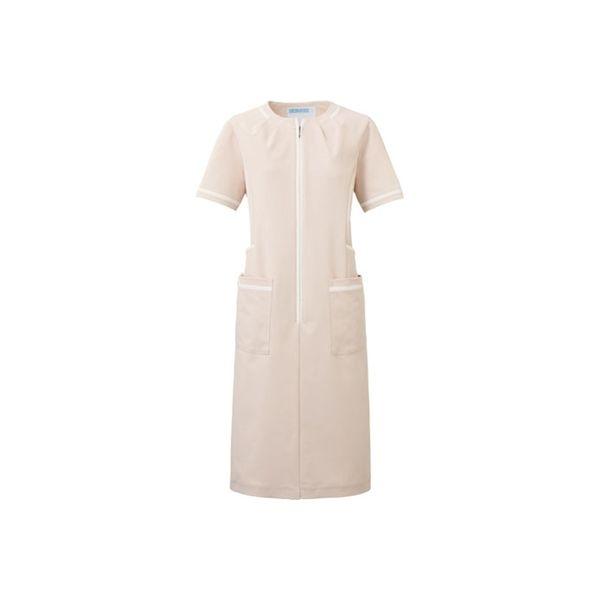 KAZEN ワンピース半袖 783-44 L ピンクベージュ×オフホワイト 1枚（直送品）