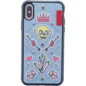 iPhone XS iPhone X ケース カバー ハイブリッドケース 刺繍デニムハイブリットシェ...