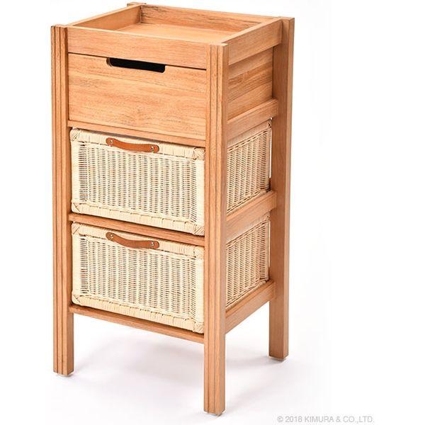 キムラ チーク無垢材とラタンのランドリーチェスト 幅450×奥行370×高さ870mm G843XP...