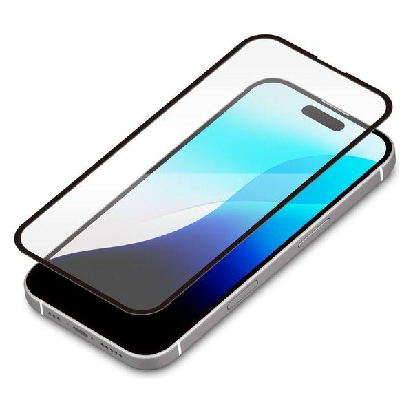 PGA iPhone 16/15用 液晶全面保護ガラス 角割れ防止PETフレーム 高透明 2枚組 P...