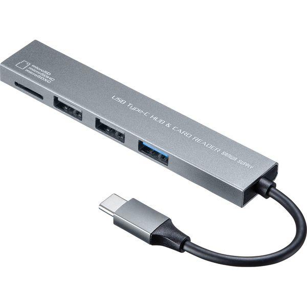 サンワサプライ Type-C 3ポート コンボスリムハブ（カードリーダー付き） USB-3TCHC1...