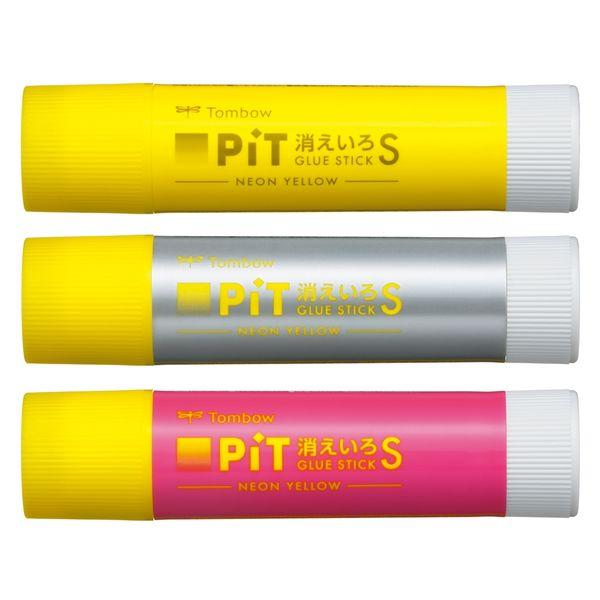 スティックのり　PIT　消えいろピットSネオンイエロー　乾くと色が消える　3種アソートパック　HCB...