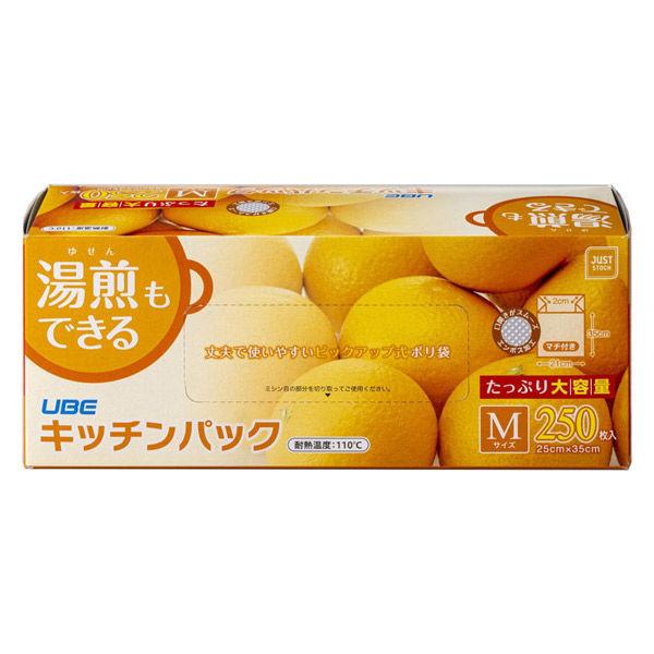 ポリ袋 食品保存袋 キッチンパック マチ付き M 半透明  エンボス加工 25×35cm 1箱（250枚入）宇部フィルム