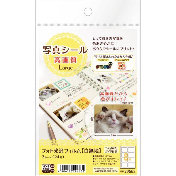 エーワン 写真シール高画質Large 29663 1袋(3シート入)