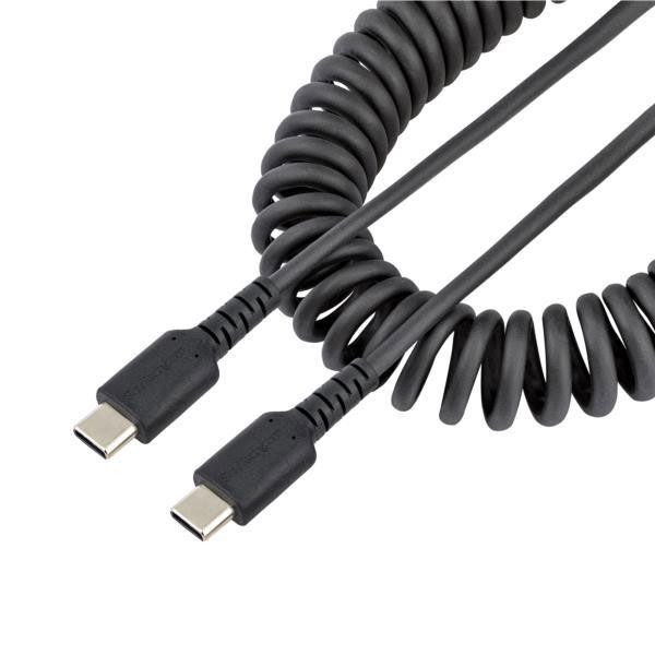 高耐久USB-C ケーブル 1m コイル(伸縮)型/アラミド繊維補強/オス-オス/USB2.0 A-...