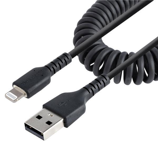 高耐久Lightning-USB-Aケーブル 1m コイル(伸縮)型/ブラック/アラミド繊維補強/M...
