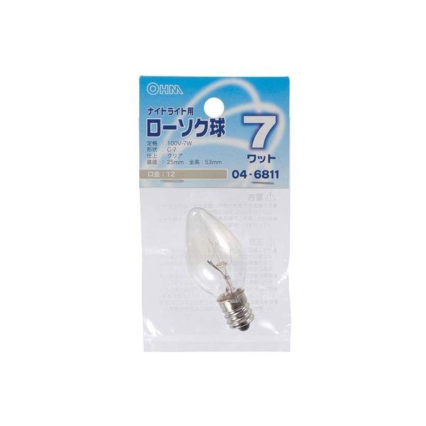オーム電機 ナイトライト用ローソク球 7W クリア 口金E12 LB-C7207-C 1個