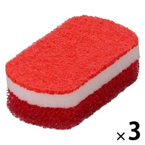 キッチンスポンジ 3層構造 トリプルスポンジ 食器用スポンジ スマートホーム2 レッド 赤 3個 オーエ