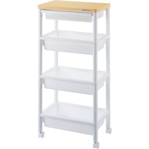 不動技研 ウッドテーブルワゴン WTW-4HS 引き出しバスケット付 ホワイト F2492 1個