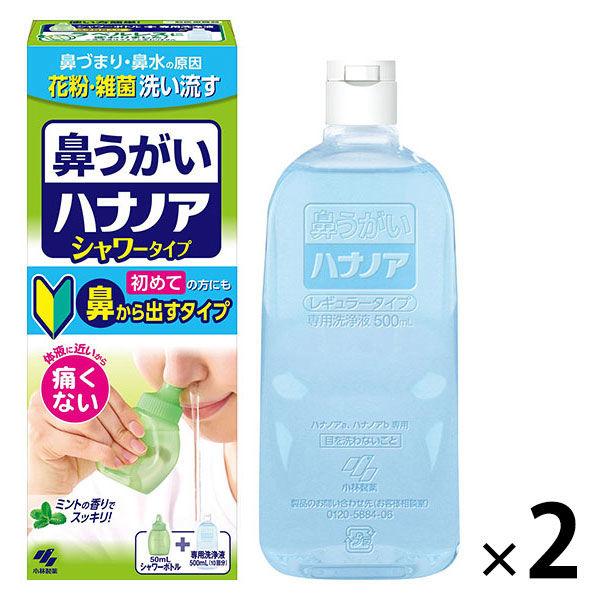ハナノアシャワー 鼻うがい 初めてでも簡単タイプ (鼻洗浄器+専用洗浄液500ｍｌ)  2箱 小林製...