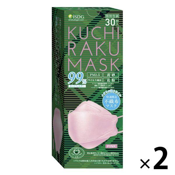 KUCHIRAKU MASK（クチラクマスク） ピンク 不織布 1セット（30枚入×2箱）個包装 医...