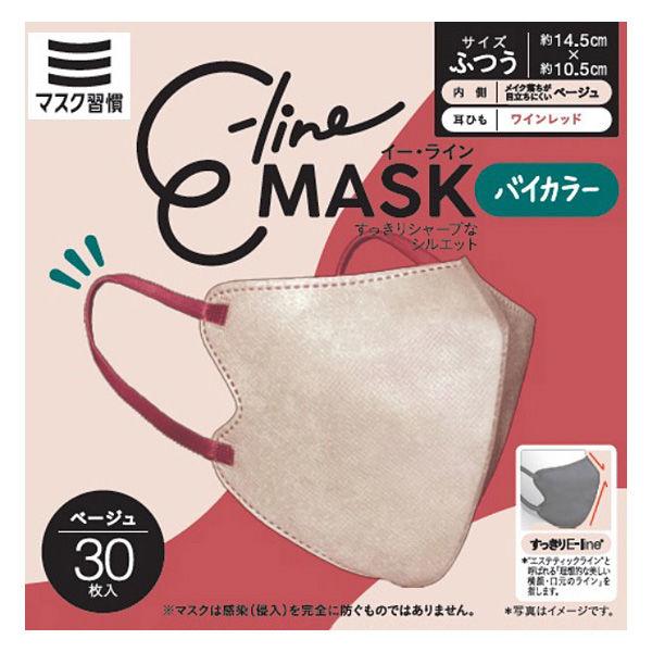 伊藤忠リーテイルリンク Eーlineマスク ベージュ×ワインレッド 1箱（30枚入）