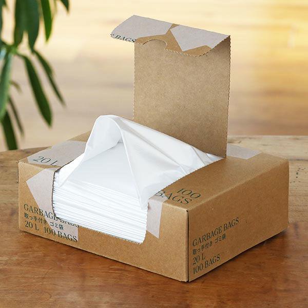 ゴミ袋 半透明 取っ手付き BOXタイプ 20L 厚さ0.012mm 1箱（100枚入） オリジナル