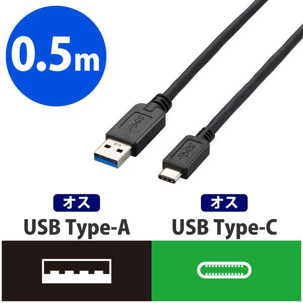 エレコム USB3.1ケーブル AーCタイプ ノーマル 0.5m ブラック USB3-AC05BK ...