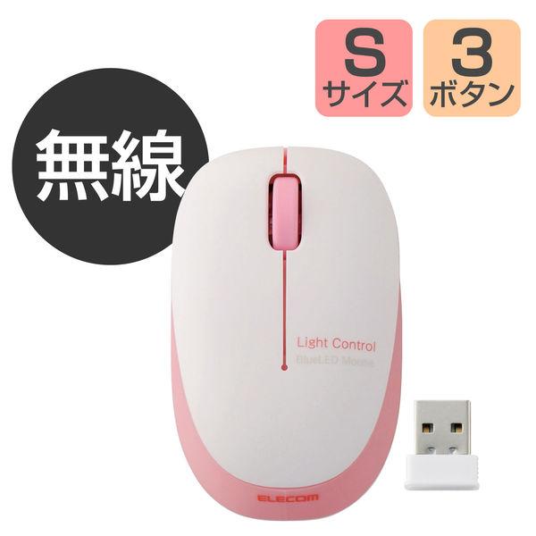 ワイヤレスマウス 無線 2.4GHz 3ボタン ブルーLED 軽量 小型 ピンク M-BL20DBP...