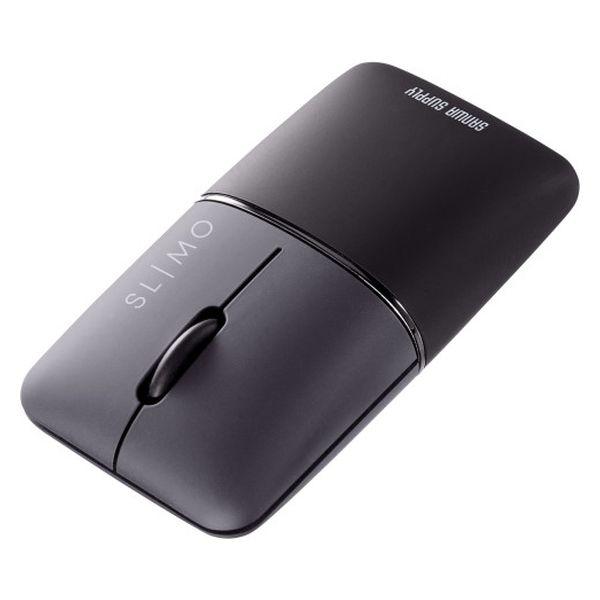 マウス Bluetooth 超小型 静音 充電式 持ち運び向け ブルーLED SLIMO ブラック ...