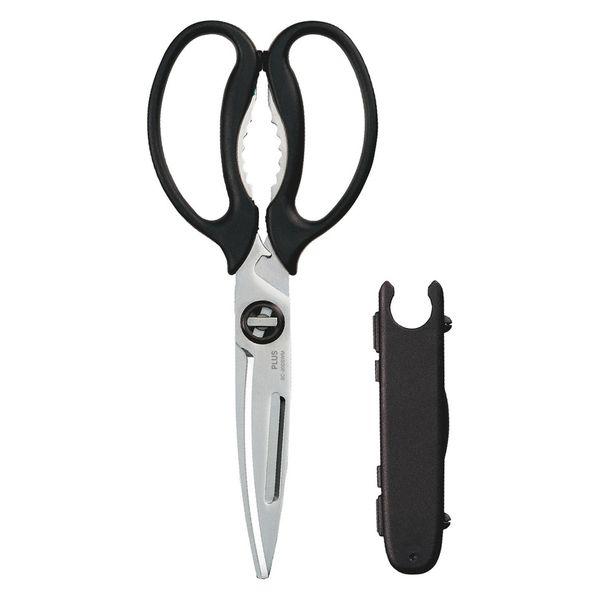 プラス キッチンバサミ フィットカットカーブ 多機能料理はさみ ブラック 35710 1本